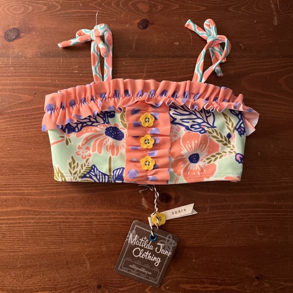 NEW Matilda Jane Girls Bikini Top Pink Green Tropical Floral Print SIZE 2 New - Picture 1 of 10